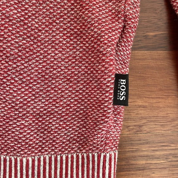 BOSS Hugo Boss Mens v neck red/gray wool/ cotton slim fit sweater L - Picture 3 of 6